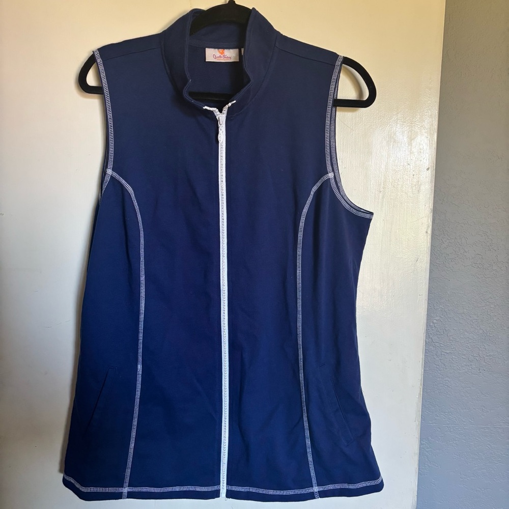 Quacker Factory L vest bling zipper blue